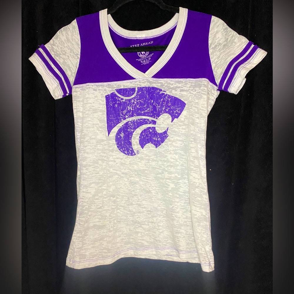 One Step Ahead Kansas State White and Purple T-Shirt Size Medium With Powercat